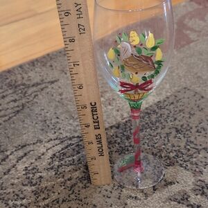 Festive Painted Wine Glass with Bird and Flowers